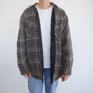 Vintage '90S Dickies Gray Black Plaid Quilt Lined Outdoor Button Up Shacket L